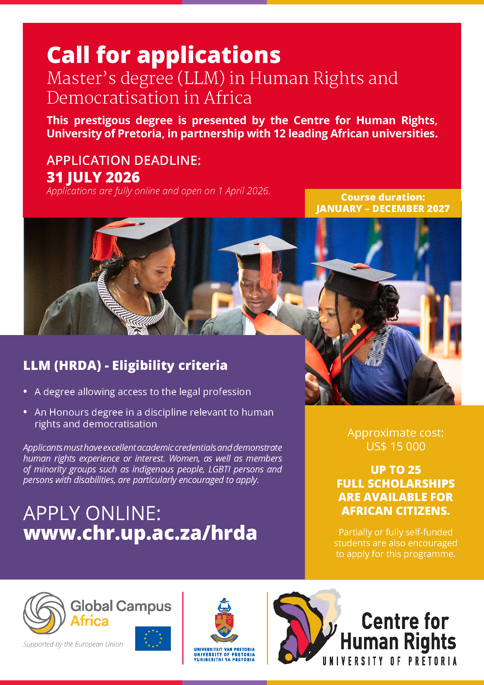 LLM MPhil HRDA Centre for Human Rights advert 2026