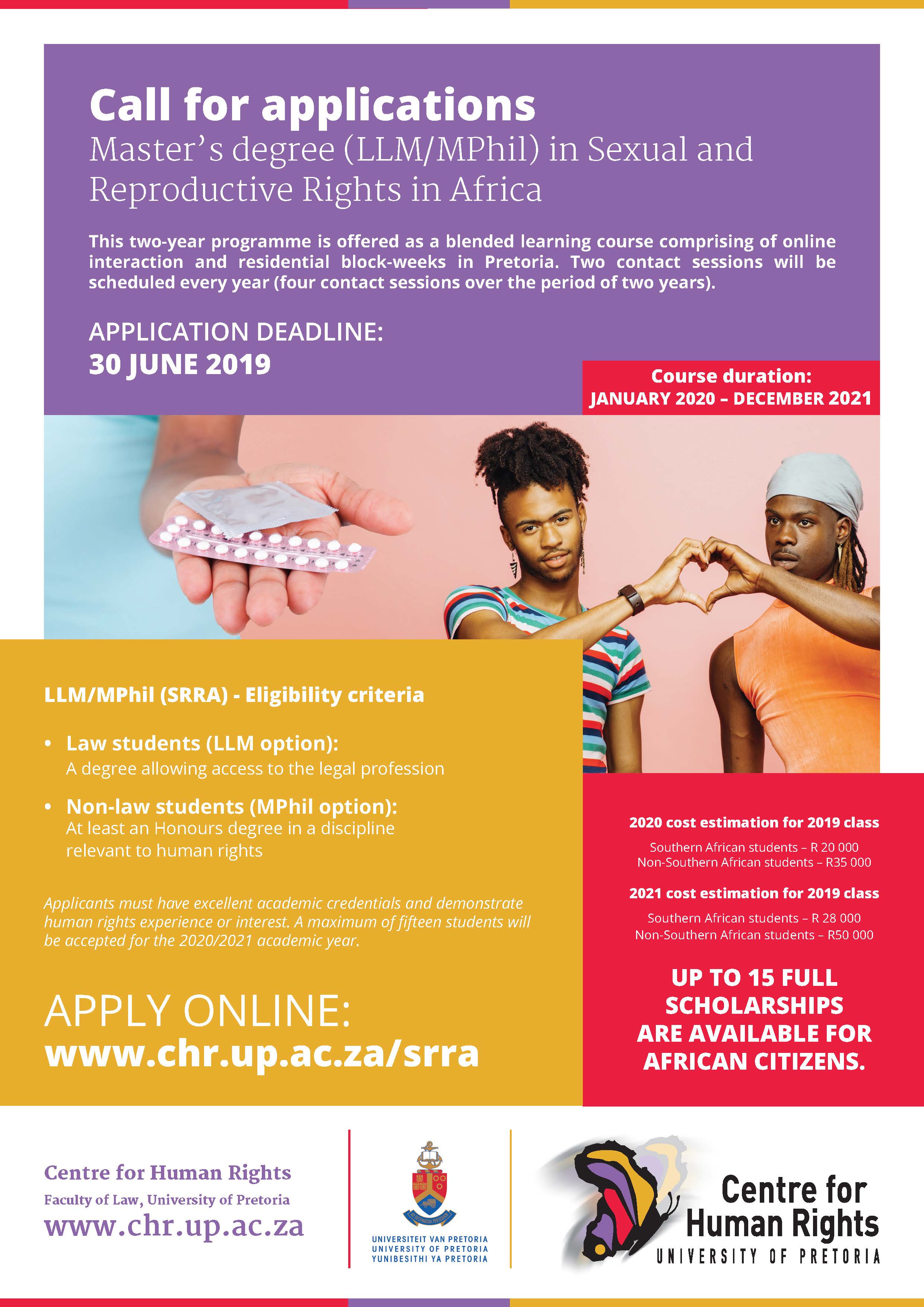 LLM MPhil SRRA Centre for Human Rights advert 20191