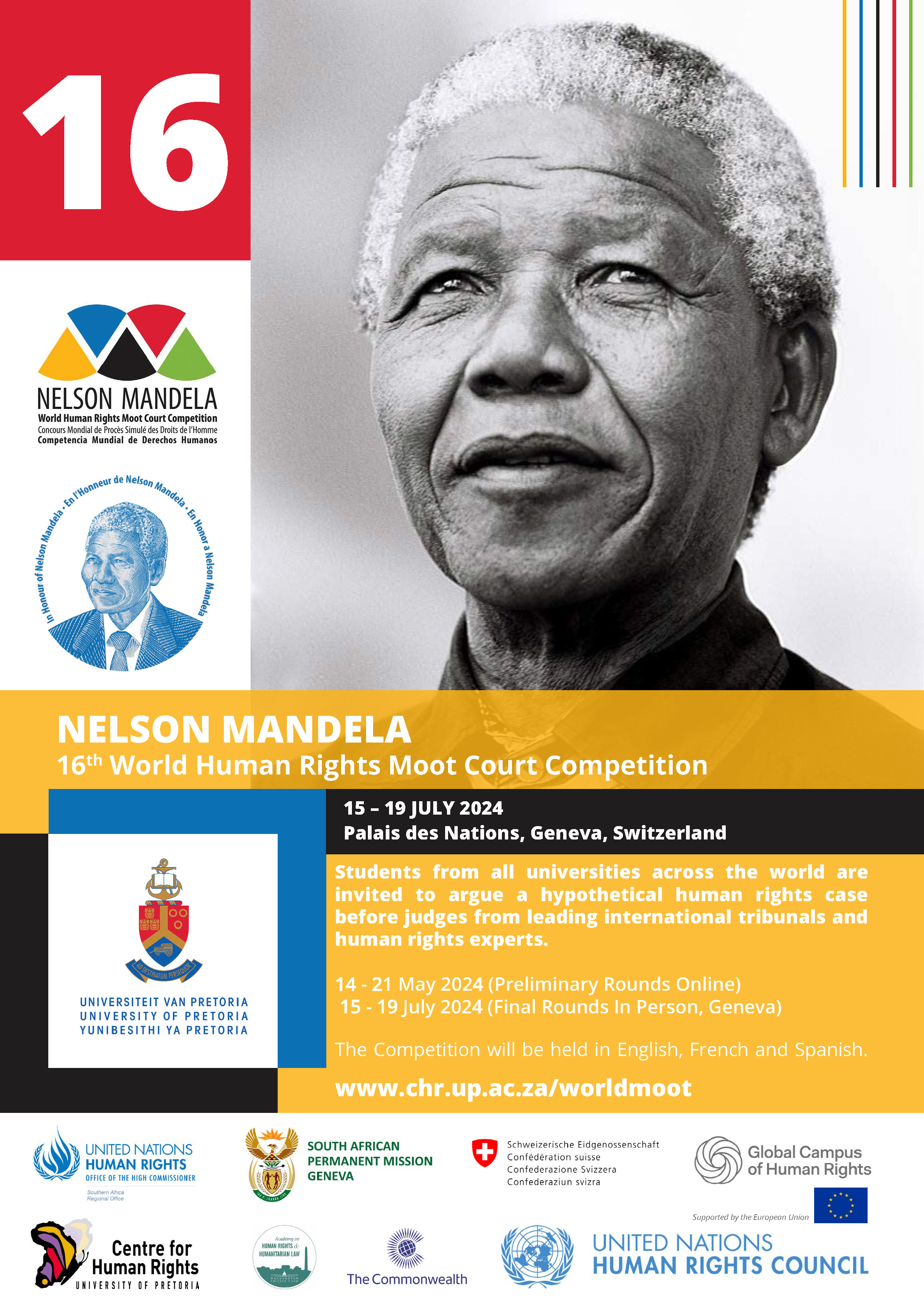 Nelson Mandela 16th World Moot Competition 2024 poster