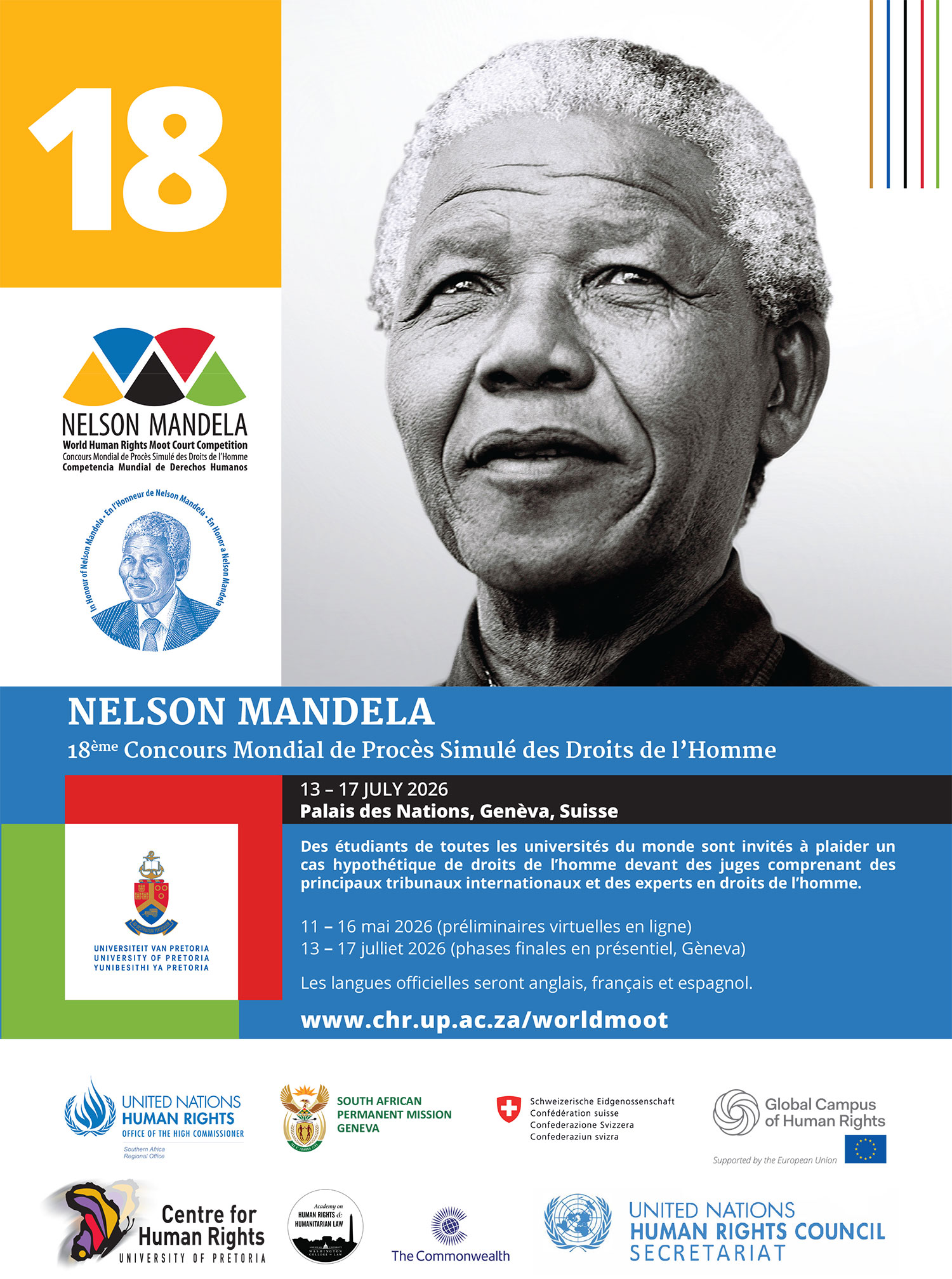FR 18th Nelson Mandela World Human Rights Moot Court Competition Poster