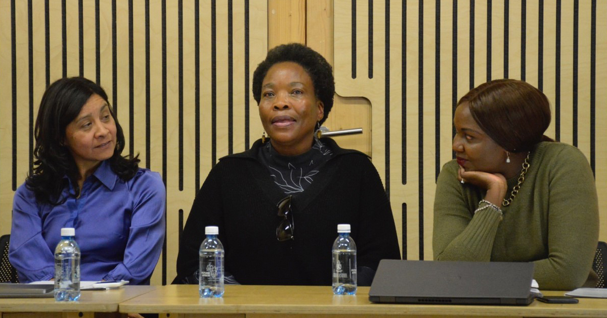 Left to Right: Prof. Clara Burbano-Herrera, Director of the Programme for Studies on Human Rights in Context, Ghent University, Mrs Scholastica, Lecturer Department of Early Childhood Education, University of Pretoria and Matilda Lasseko-Phoko, Programme Manager, Women’s Rights Unit, Centre for Human Rights, University of Pretoria